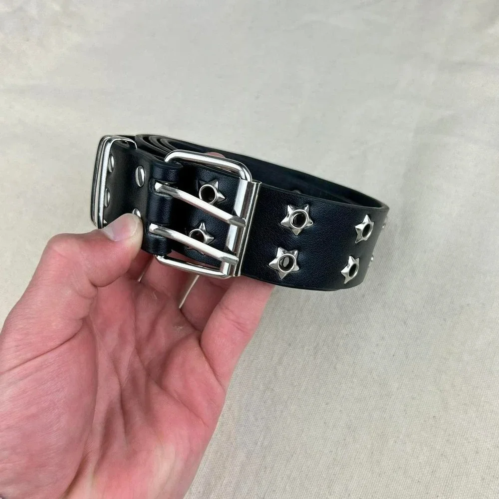 Vintage Y2K black and silver studded punk cyber grunge belt